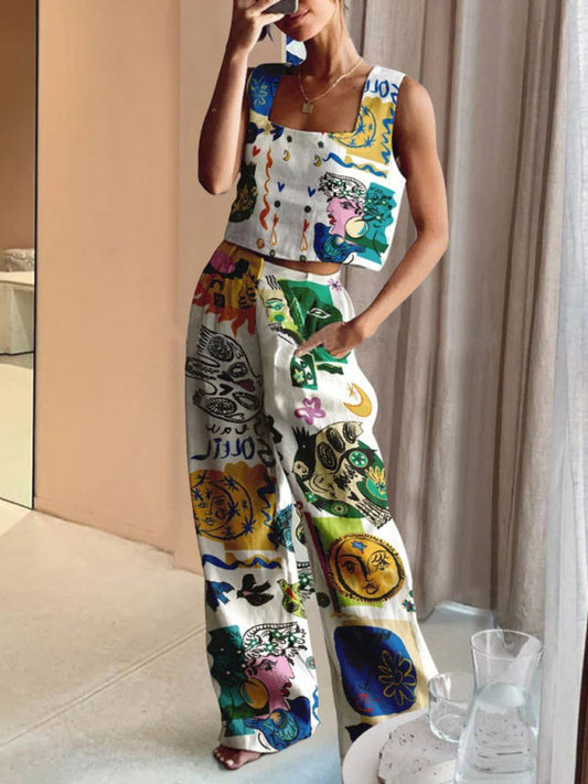 2 pieces set (Pants + Vest with special print)